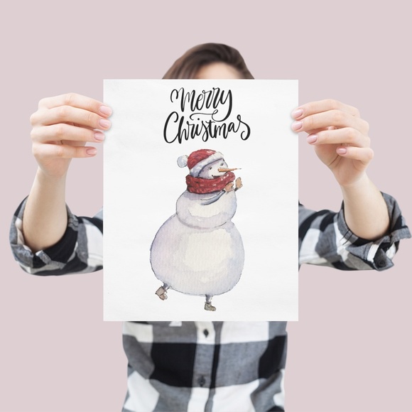 Wall Art Watercolor Cute Snowman Christmas Illustration Print Card Unframed - Picture 2 of 6